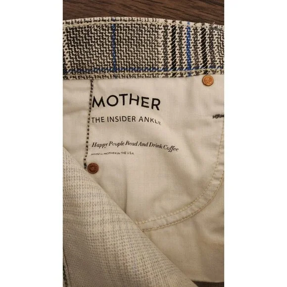 Mother The Insider Ankle Pants Sz 28 Black Blue White Houndstooth Stripe Denim
